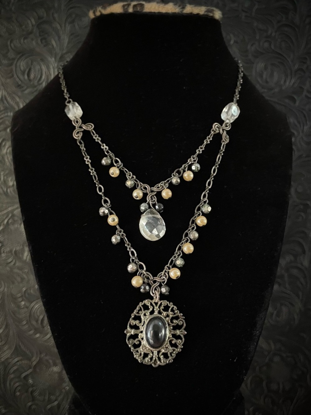 Victorian Beaded Gothic Layered Necklace Vintage